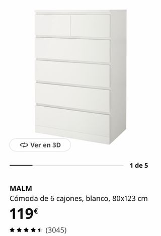 Cómoda Malm Ikea 6 cajones Blanca