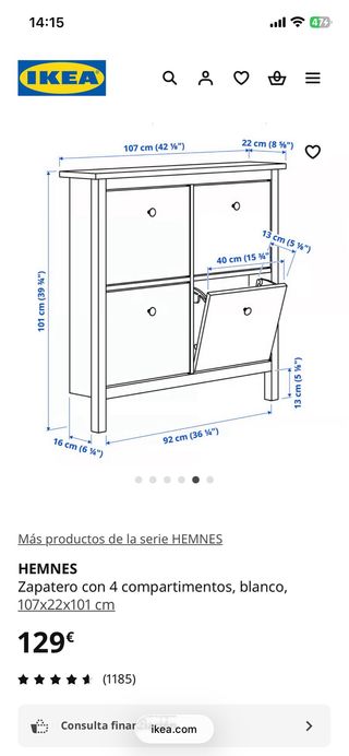 Zapatero Ikea Hemnes Blanco