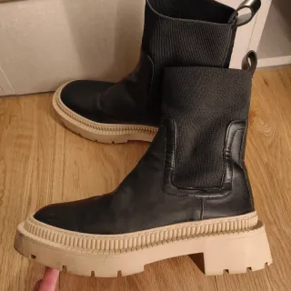 Botines Mango Talla 37 Negro/Beige