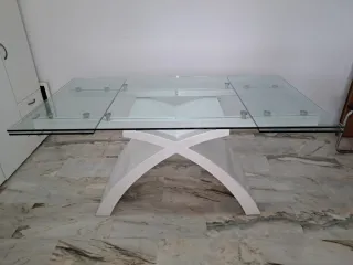 Mesa comedor extensible cristal y madera