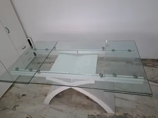 Mesa comedor extensible cristal y madera