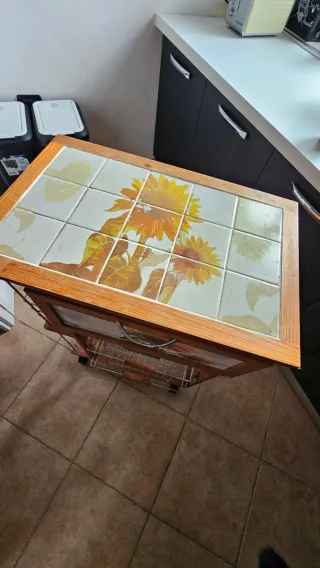 Carrellino cucina in legno con cestelli