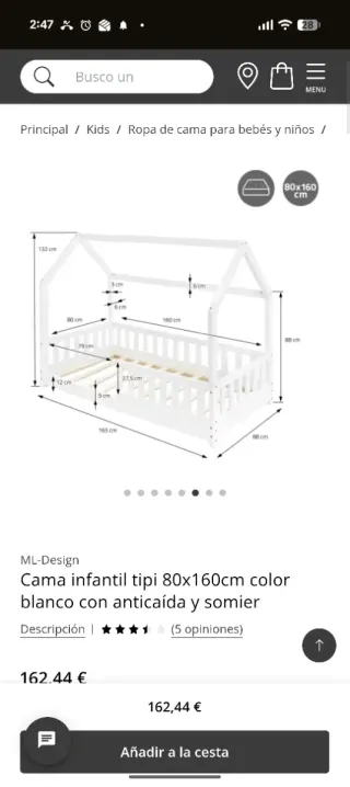 Cama Tipi Infantil Madera 80x160cm