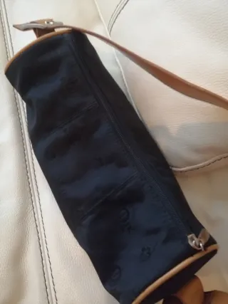 Bolso Negro Asa Piel Marrón