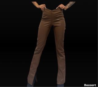 Pantaloni aderenti in pelle marrone