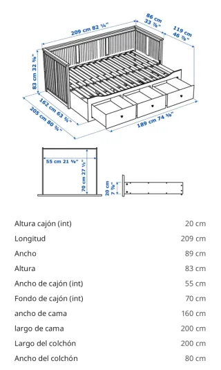 Cama Diván Ikea HEMNES + Colchón