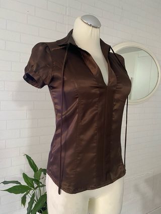 Blusa Zara Manga Corta Marrón Talla S