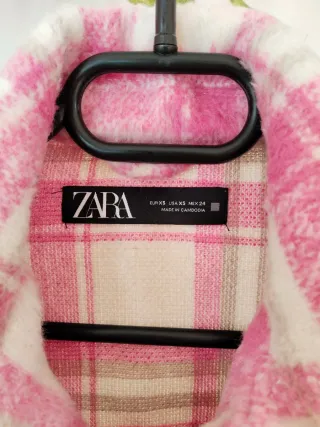 Chaqueta Zara cuadros rosa y beige