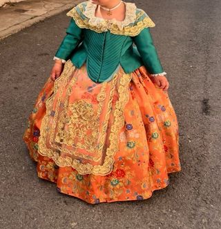 Traje Fallera Niña Verde y Naranja