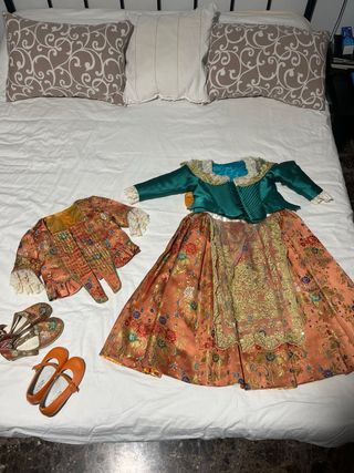 Traje Fallera Niña Verde y Naranja