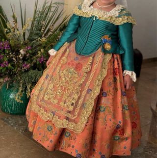 Traje Fallera Niña Verde y Naranja