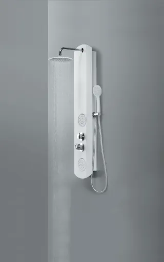 Columna Ducha Hidromasaje Blanca y Plata