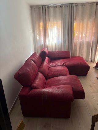 Sofá 3 plazas con chaiselongue piel rojo
