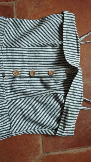 Mono largo Stradivarius rayas marineras y lino