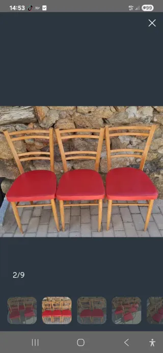 Tres Sillas Mocholi Madera Rojas.(pilar.)