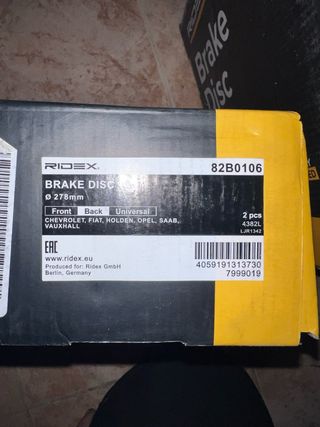 Disco y pastillas de Freno RIDEX