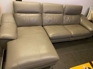 Sofá L Eléctrico Piel Gris Semi-Nuevo