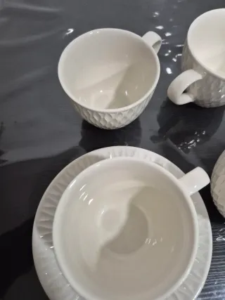 Juego 6 Tazas Porcelana Blanca con 3 Platos