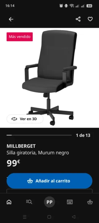 Silla de escritorio/estudio negra