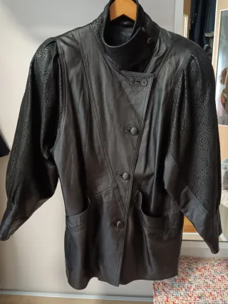 Chaquetón vintage piel negro