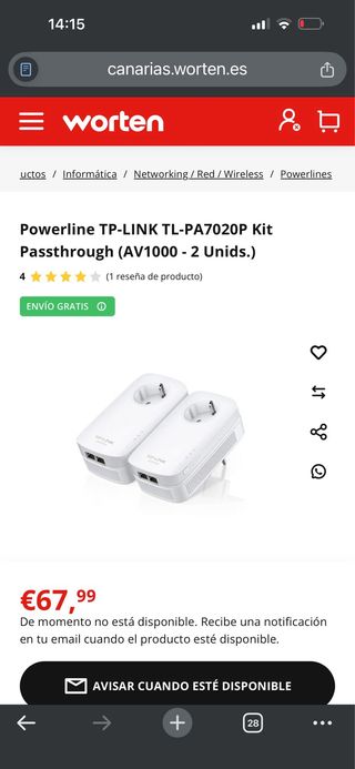 Kit Powerline TP-Link TL-PA7020P 1000Mbps