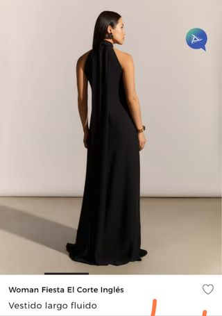 Vestido largo negro con cuello halter y bordado