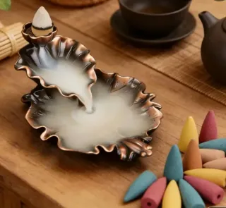 Bruciatore Incenso Foglia + 15 Coni Profumati