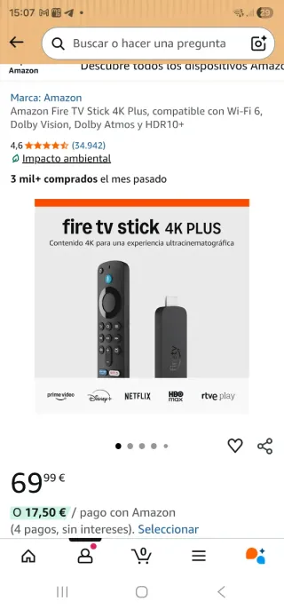 Fire TV Stick 4K Plus 8GB Wifi 6
