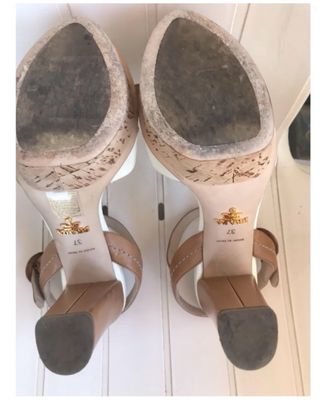 Sandalias Prada Cuña Blanco y Marrón