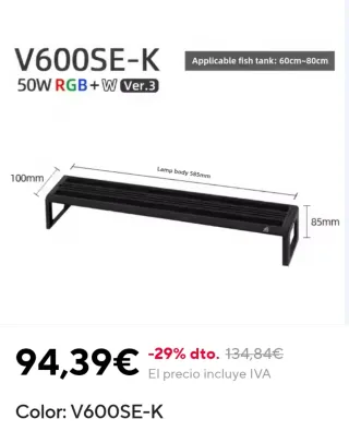 Pantalla/luz para acuarioWeek Aqua V600 Versión.3