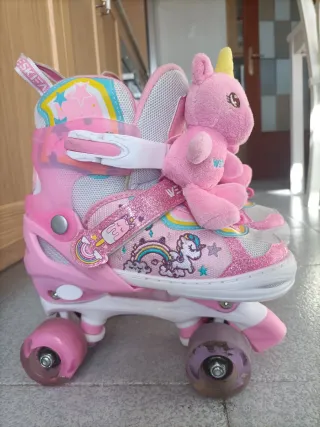 Patines 4 Ruedas Niña Unicornio Rosa
