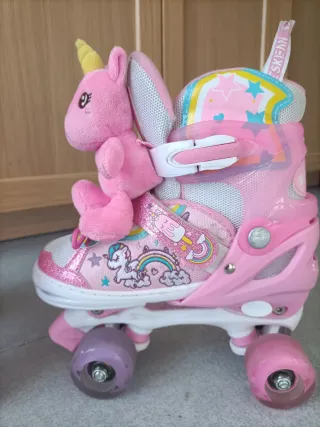 Patines 4 Ruedas Niña Unicornio Rosa