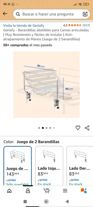 2 Ringhiere pieghevoli GERIATRiCAS per letto NUOVO