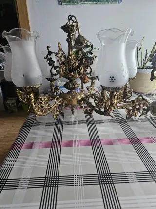 Dos Lámparas bronce araña vintage 50 años dorado