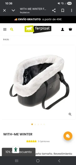 Bolso para mascota negro con interior blanco