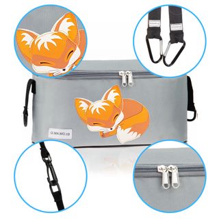 Bolso Carrito Bebé Gris Gatos + Ganchos