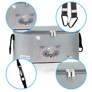 Bolso Carrito Bebé Gris Gatos + Ganchos
