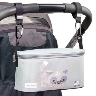 Bolso Carrito Bebé Gris Gatos + Ganchos