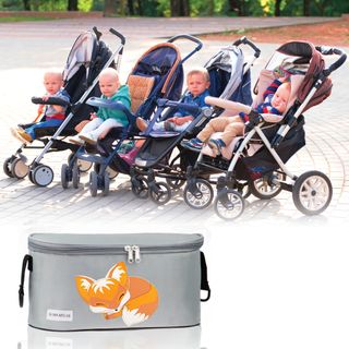 Bolso Carrito Bebé Gris Gatos + Ganchos