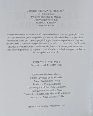 Leyendas de la Alhambra - Washington Irving