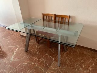 Mesa Comedor Cristal Extensible + Sillas (opción)