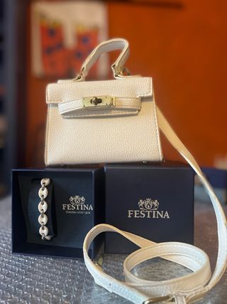 Set Pulsera Festina y mini bolso blanco trending.