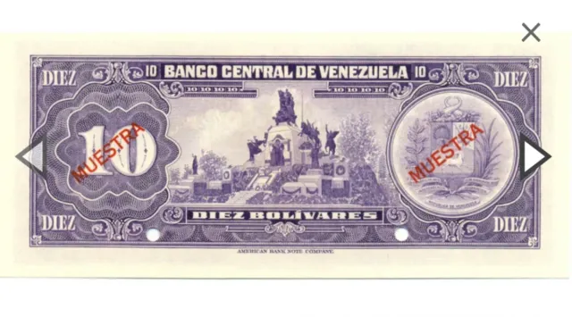 Nota de 10 Bolívares Venezuela Espécimen