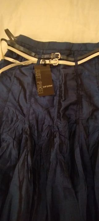 Gonna blu con cintura a righe