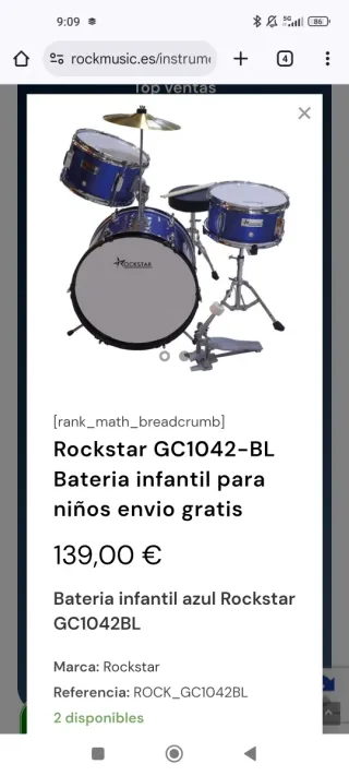 Batería Infantil Rockstar GC1042-BL Azul