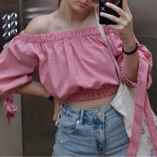 Blusa Zara cuadros roja talla M