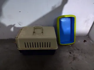 Transportín para gato beige y azul