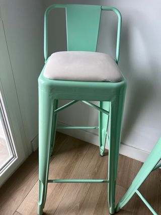 Taburetes altos verde menta con cojín (2)