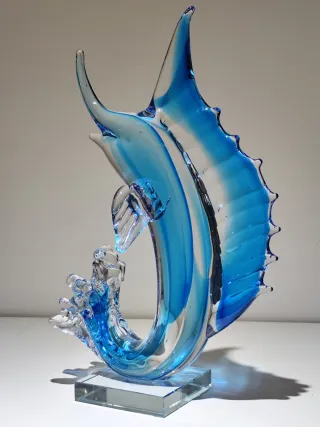 Escultura Pez Espada Cristal Azul Murano