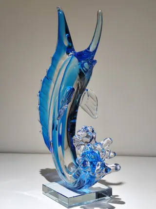Escultura Pez Espada Cristal Azul Murano